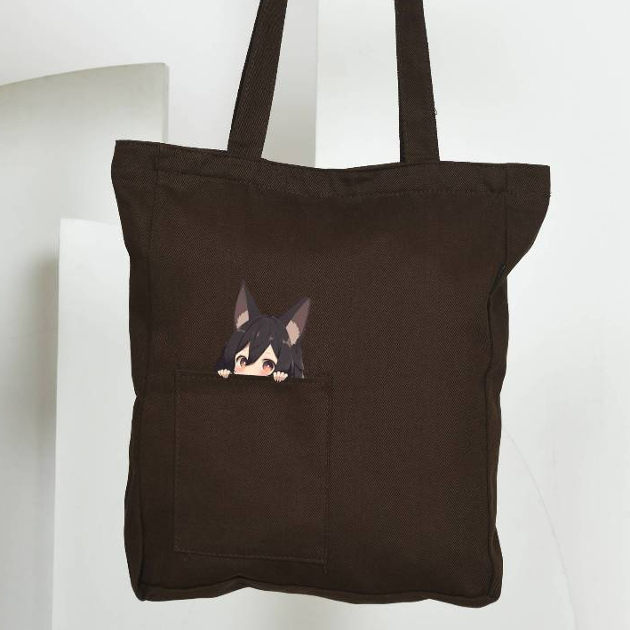 Totebag Anime Tas Kanvas Tebal Twill Coklat Tas Totebag Hijab Anime Tote bag Anime Lucu Totebag Kanv