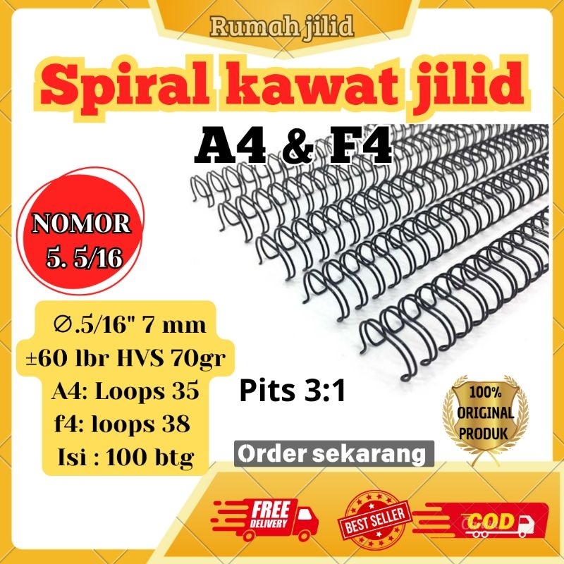 

ring spiral kawat no 5 UK 5/16 putih A4 35 mata 100 btg