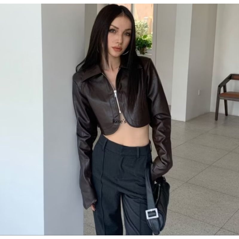 NEW | Jacket / jaket kulit croptop wanita modis FREE VEST 