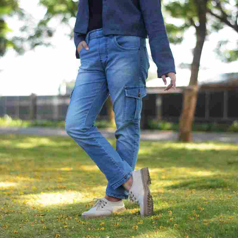 Celana Jeans Wanita Jogger Cargo Slim Bio Bleach