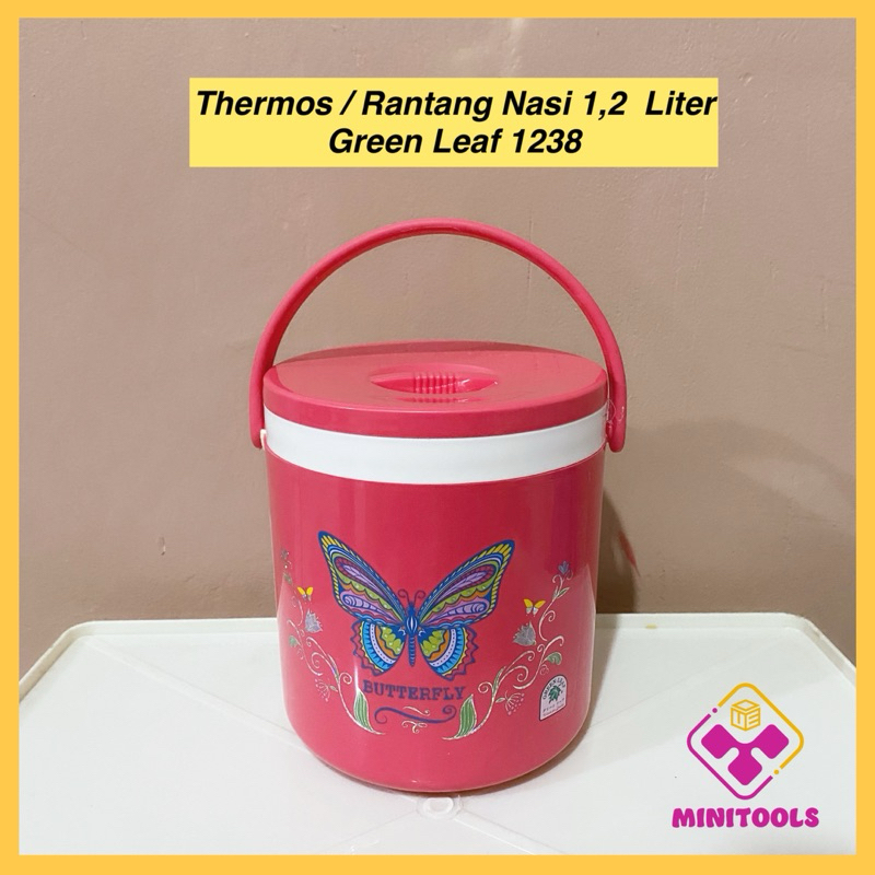 Thermos Nasi / Rantang Nasi 1,2 Liter / Thermos Batu Es / Green Leaf 1238