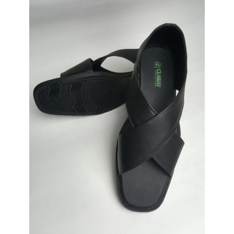Claway Sepatu Sendal Kenip Silang Bolong Pria Kulit Asli