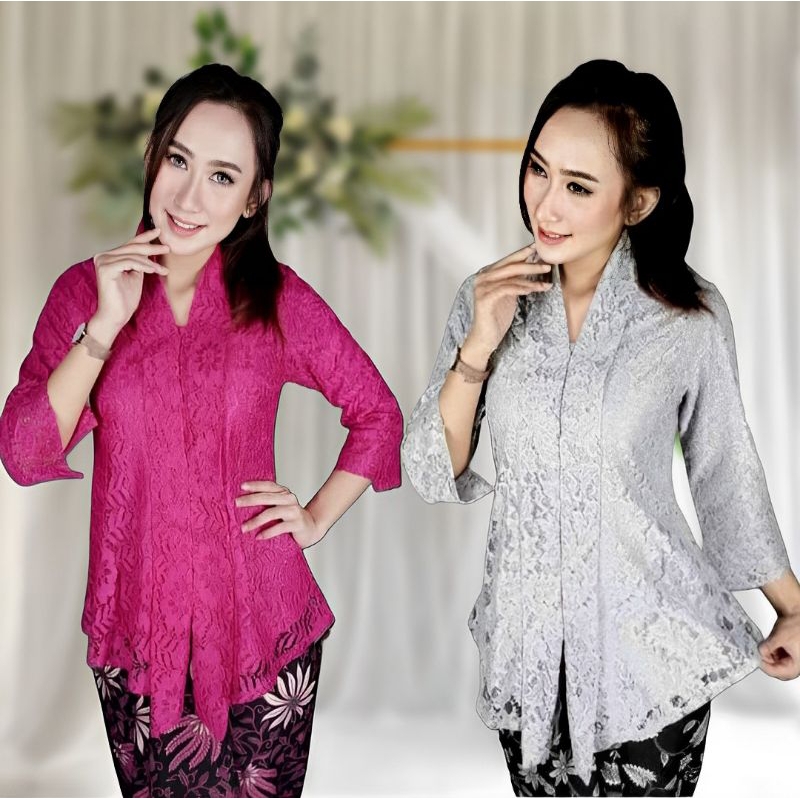 Set Kebaya Jumbo Ld 130 Baju Kondangan Floy Brokat Modern Lengan 7/8