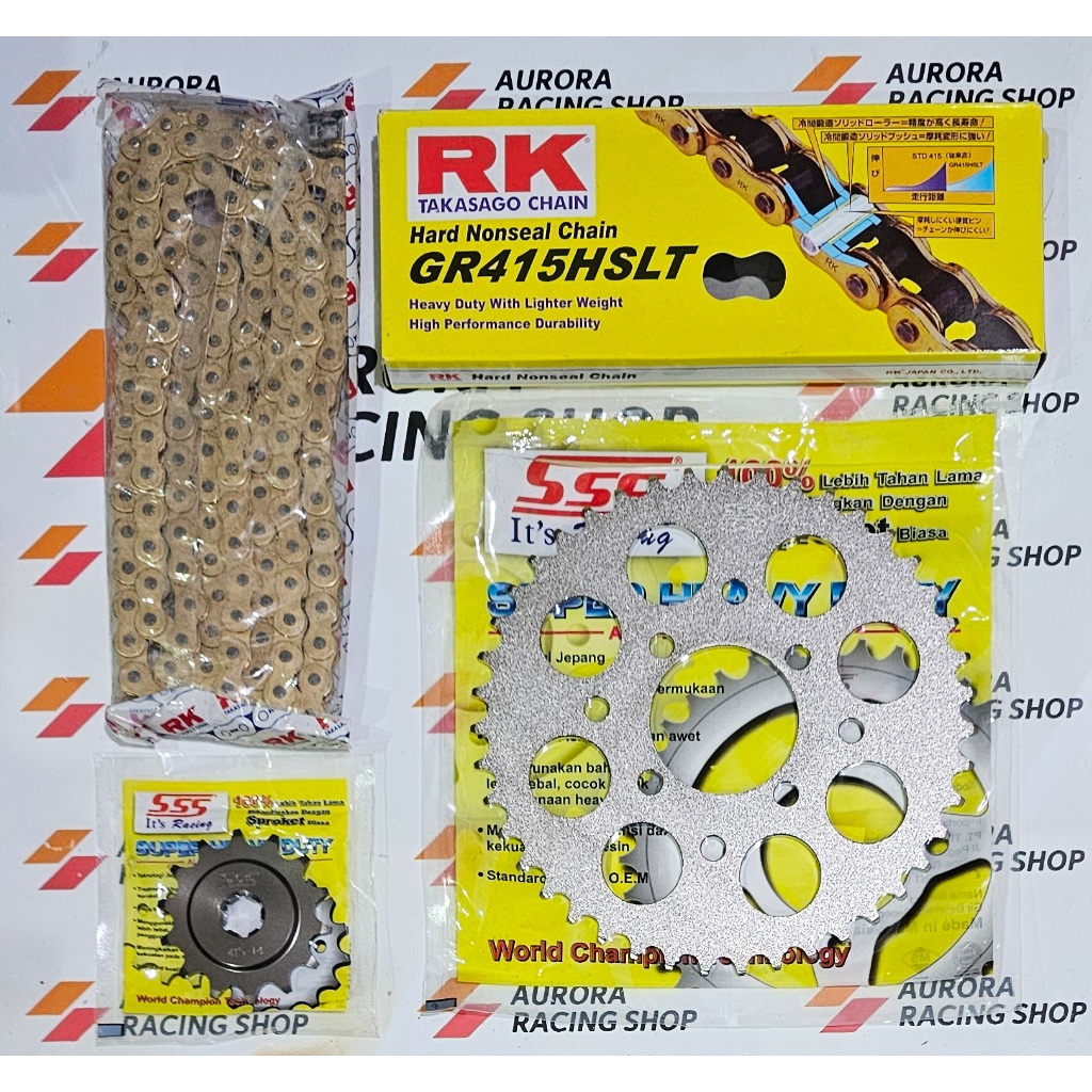 GEAR SET SSS 415 SUZUKI SATRIA 120 RU / HIU / LUMBA & RANTAI RK 415 HSLT GOLD ORIGINAL