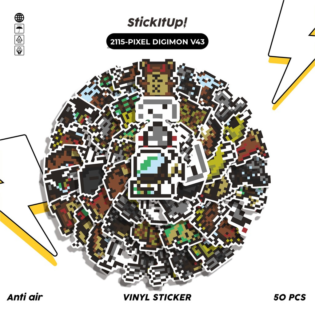 

COD✨ 50 Pcs Stiker Pack PIXEL DIGIMON V43 Lucu Aesthetic Vynil Waterproof untuk Freebies Sticker Buku Journal Casing HP Laptop