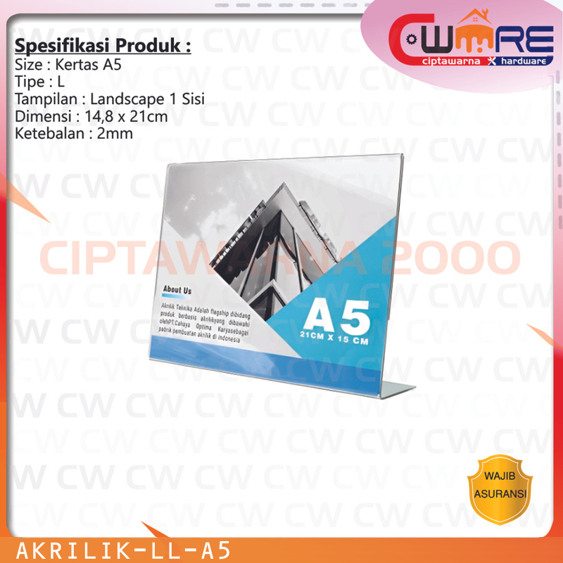 

Akrilik A5 Acrylic Papan Iklan Menu Usaha Kantor Landscape tipe L