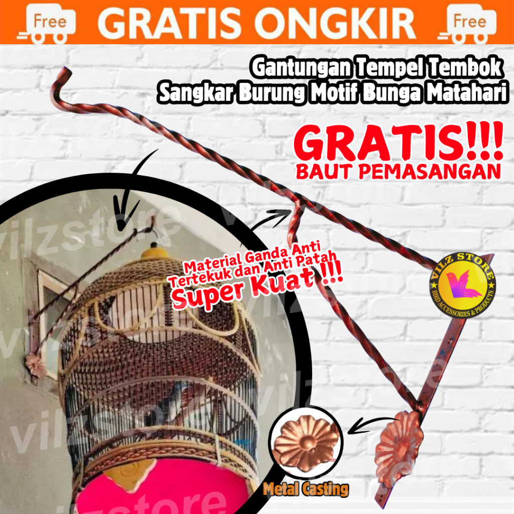 GANTUNGAN BURUNG JEMURAN SANGKAR KANDANG KURUNGAN MURAI LOVEBIRD KACER CUCAK IJO TEMPEL DINDING COD