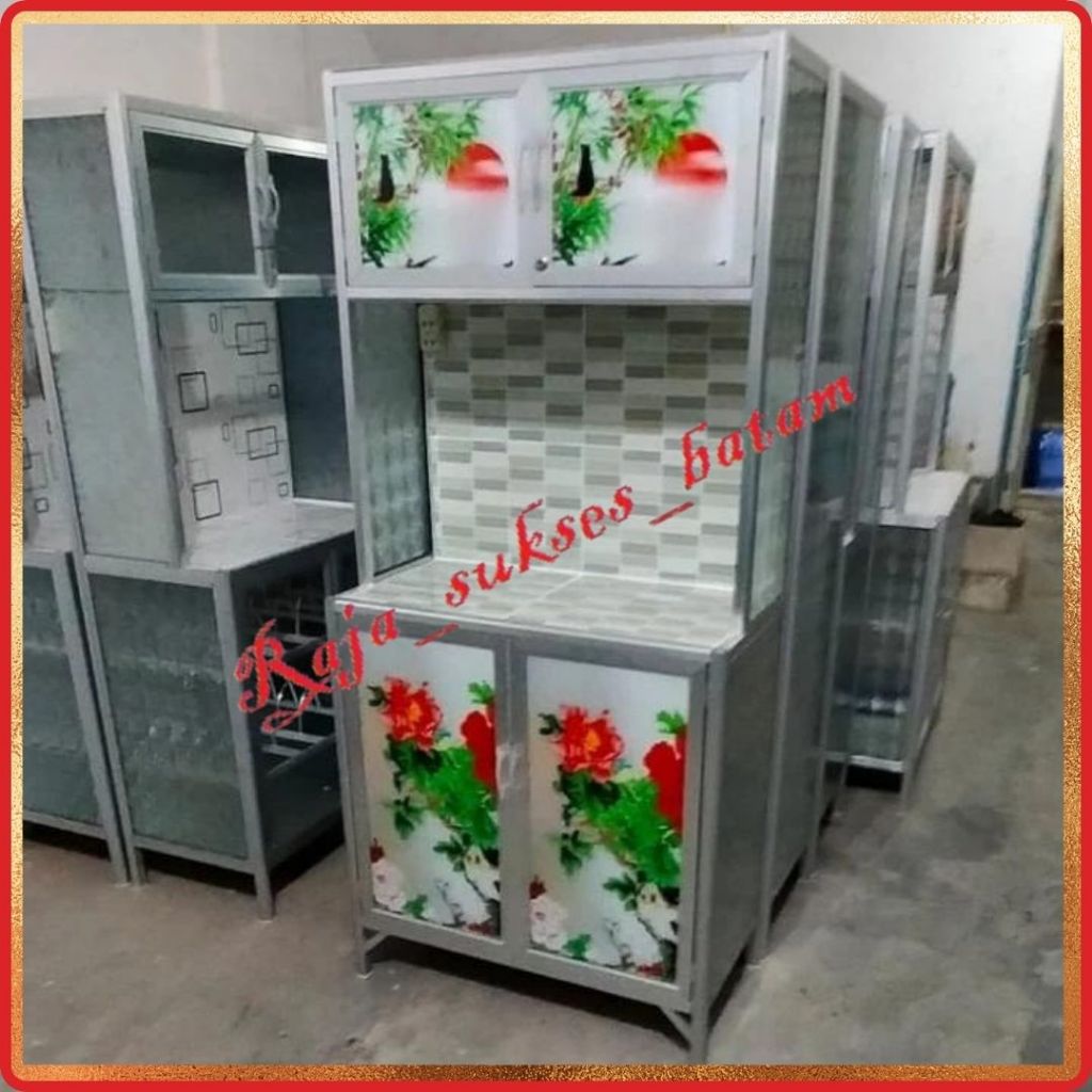 Rak Piring Kaca 2 Pintu Rak Piring Aluminium 2 Pintu Kaca Motif BATAM