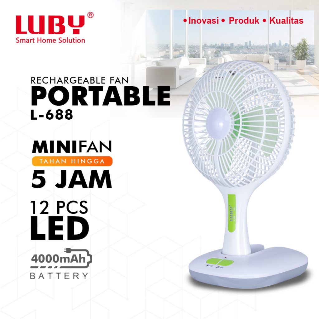 Kipas Lampu Emergency Luby L688 Cas Ulang 6inch L-688
