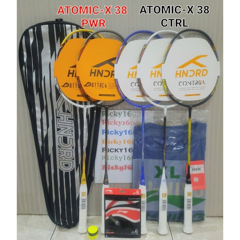 RAKET BADMINTON HUNDRED ATOMIC-X 38 POWER - ATOMIC-X 38 CONTROL - HEAD HEAVY - TENSION 38 LBS - SHAF