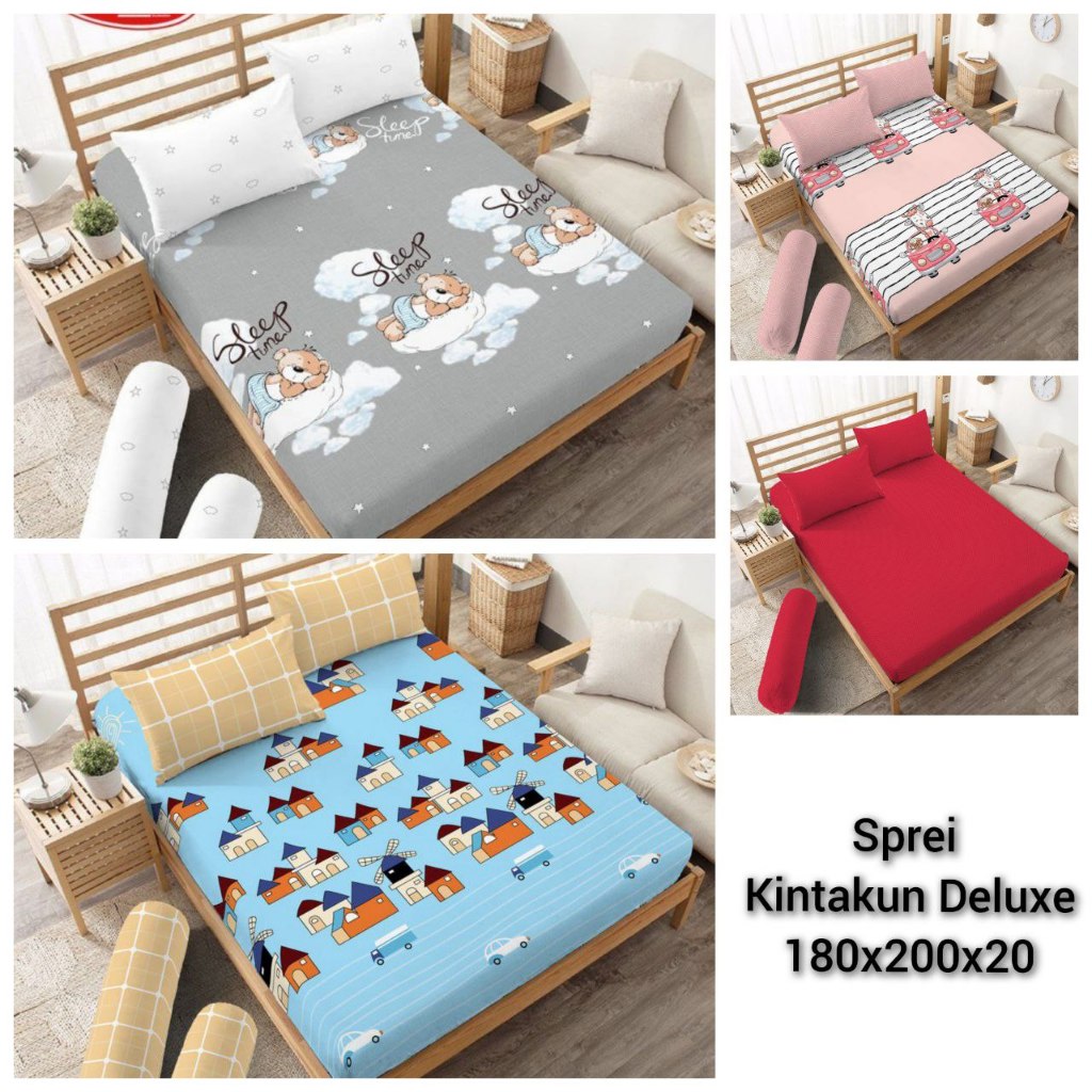 Sprei Kintakun Dluxe King 180x200 Motif Minimalis Kids Anak Emboss Polos 20 cm