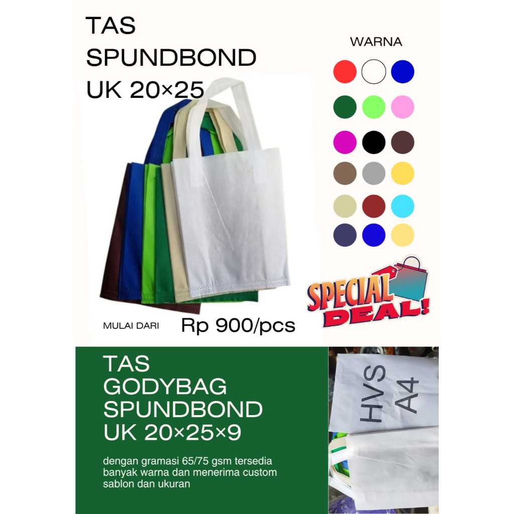 

TAS HLS SPUNBOND POLOS UKURAN 20X25X9 TAS GODYBAG KUALITAS PRE