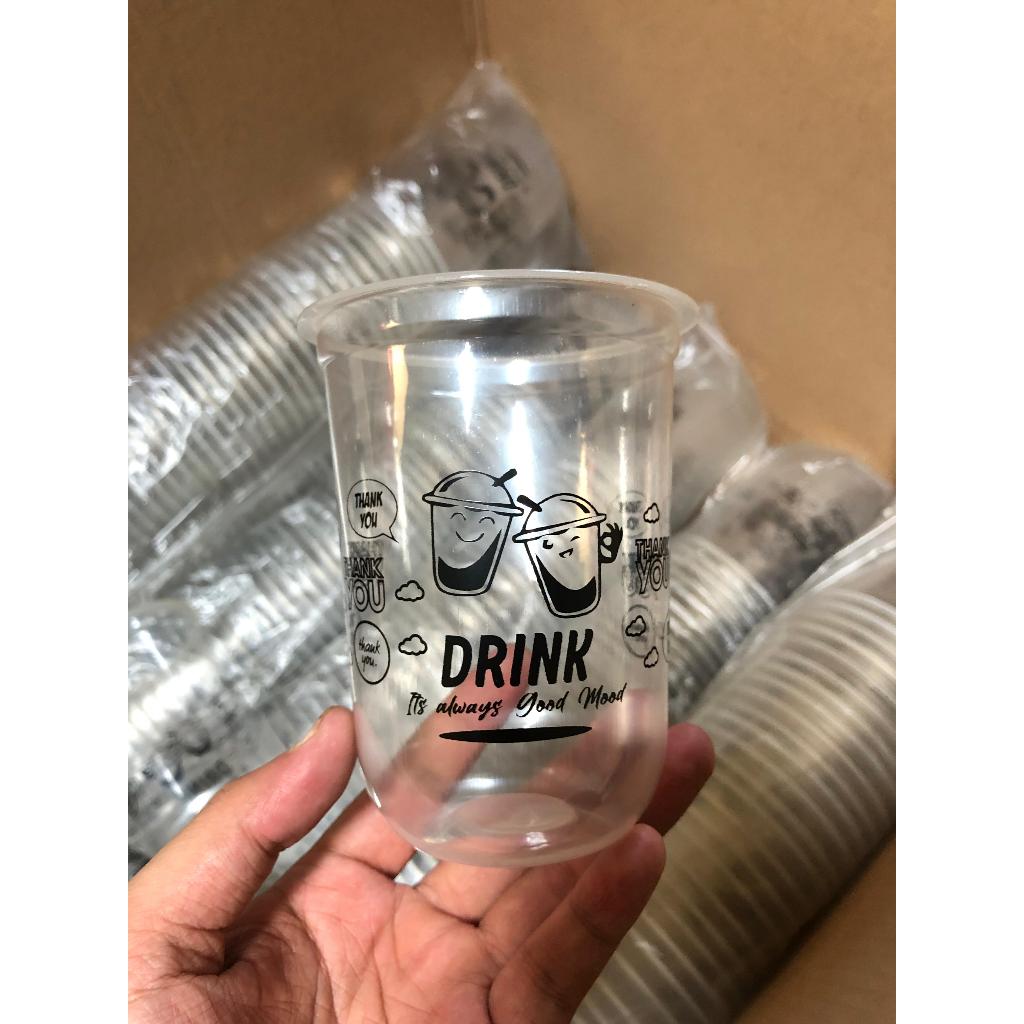 GELAS CUP PLASTIK 16OZ OVAL MOTIF DRINK
