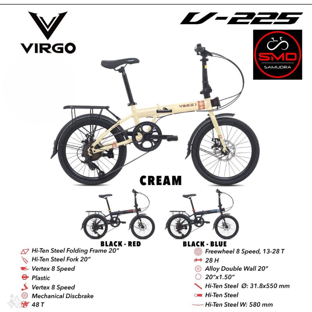 Sepeda Lipat Folding 20 Inch Merk Virgo V225 By Pacific Bike 8Sp Murah BDG