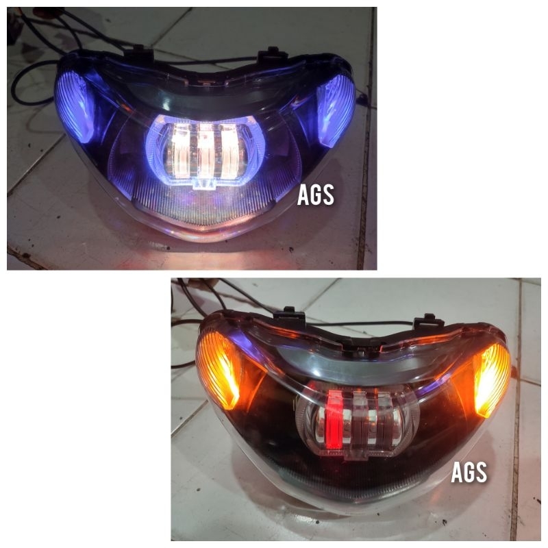 lampu depan mio smile mio new projie 3lensa RGB 7warna
