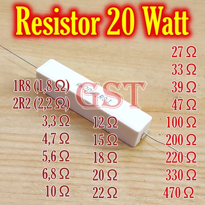 5Pcs resistor 20 watt 1R8 2R2 3,3 Ohm 4,7 5,6 6,8 10 12 15 18 20 22 27 33 39 47 100 200 220 330 470 