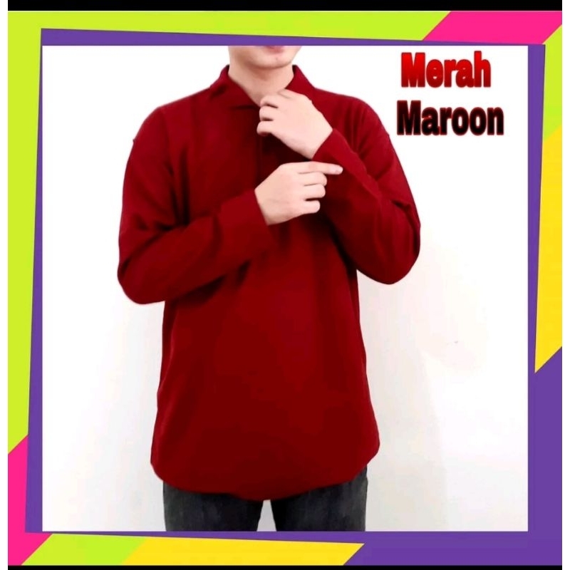 kaos kerah polos panjang/polo shirt panjang polos/kaos polo/kaos kerah panjang maron/kaos polo shirt
