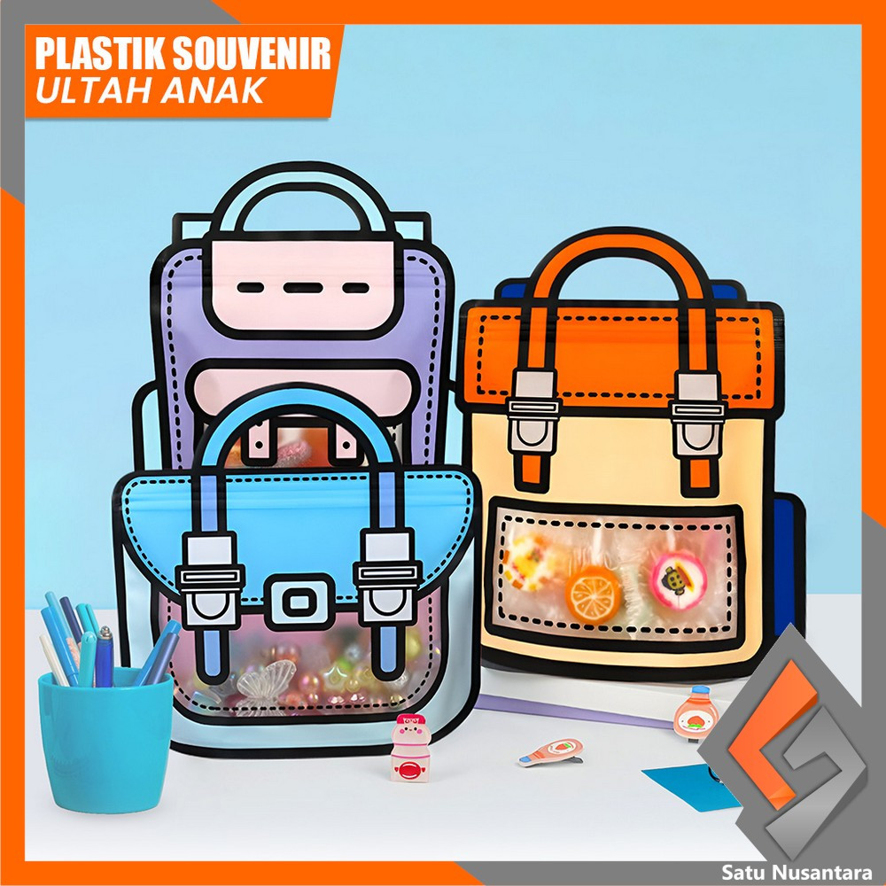 

SN-C1094 Plastik Bingkisan Ziplock Motif Tas Ransel / Goodie Bag Birthday 3D Zip Lock / Plastik Kemasan Snack Candy Souvenir Ultah Anak