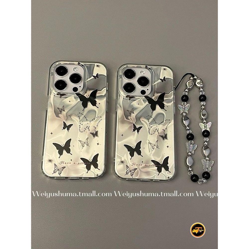 SS958 Black Butterfly Metalic Silver Waterry With Charm Textured Ripple Case Hardcase Compatible For