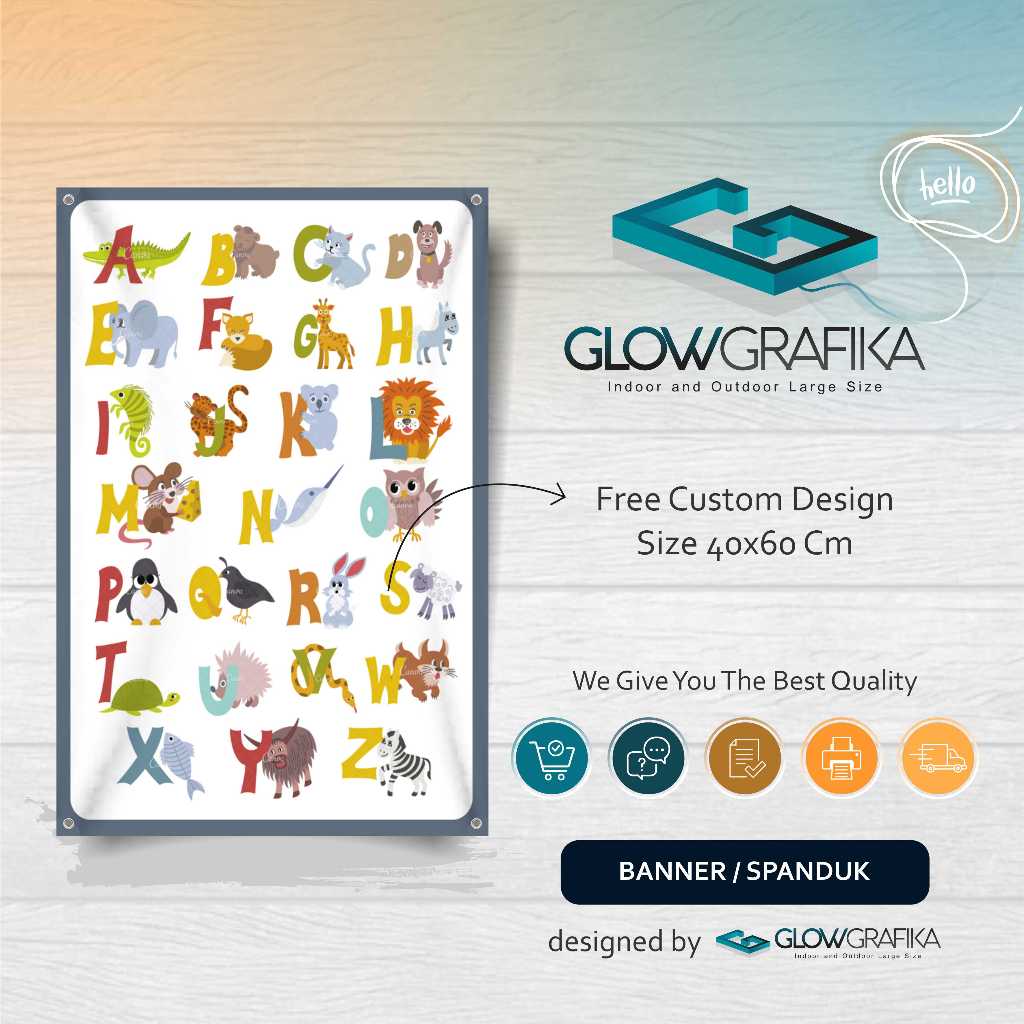 Cetak Spanduk Banner Grey Cute Animal Alphabet