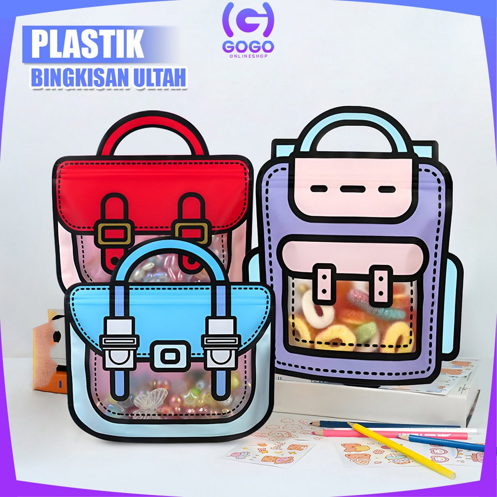 

GOGO-C1094 Plastik Bingkisan Ziplock Motif Tas Ransel / Goodie Bag Birthday 3D Zip Lock / Plastik Kemasan Snack Candy Souvenir Ultah Anak