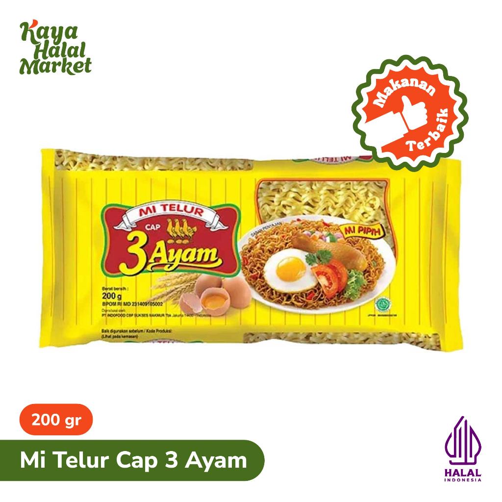 

Mi Telur Cap 3 Ayam Mie Kriting 200gr Kaya Halal Maket