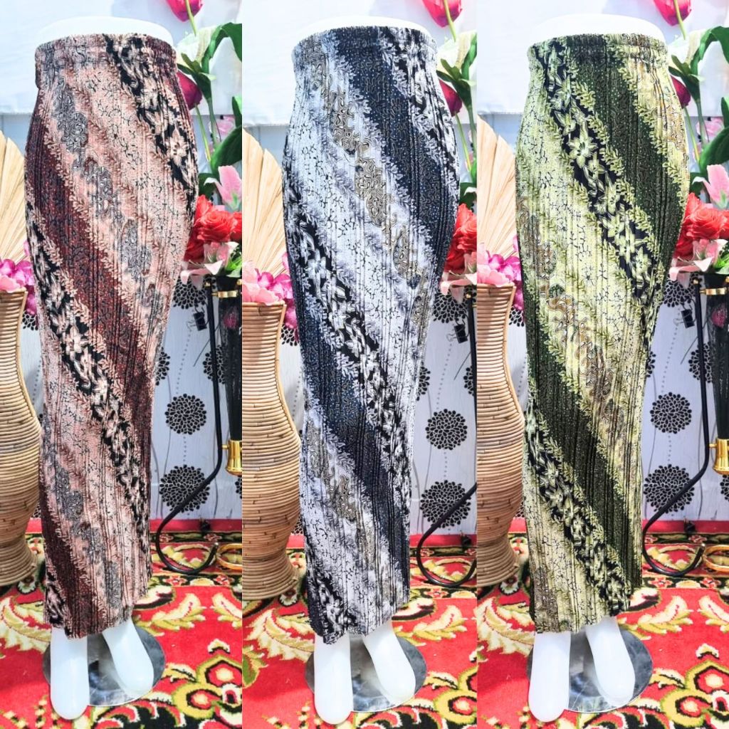 Rok Plisket Modern Bawahan Kebaya Motif Toraja Hitam dan Navy