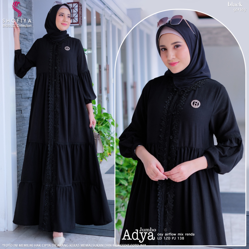 [LD 120] ADYA DRESS GAMIS JUMBO PESTA MEWAH BAHAN CEY AIRFLOW ORI BY SHOFIYA BIG SIZE