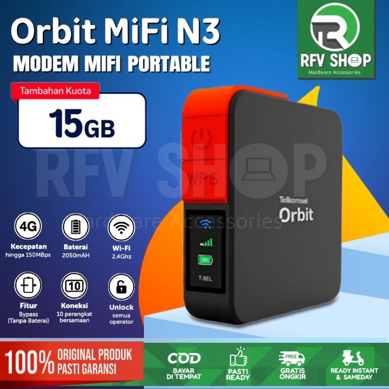 Telkomsel Orbit N3 / HKM M23 Modem WiFi Portable MiFi 4G Support Bypass 3000mAh 15GB Data