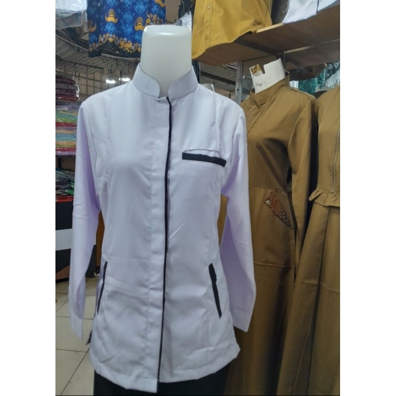 Baju putih LIS hitam ASN wanita saku 3 / Baju putih wanita DINAS