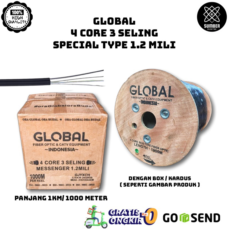 GLOBAL KABEL FO 4 CORE 3 SELING 1 KM | DROPCORE CABLE FIBER OPTIC 4 CORE 3 SELING 1000 METER GLOBAL 