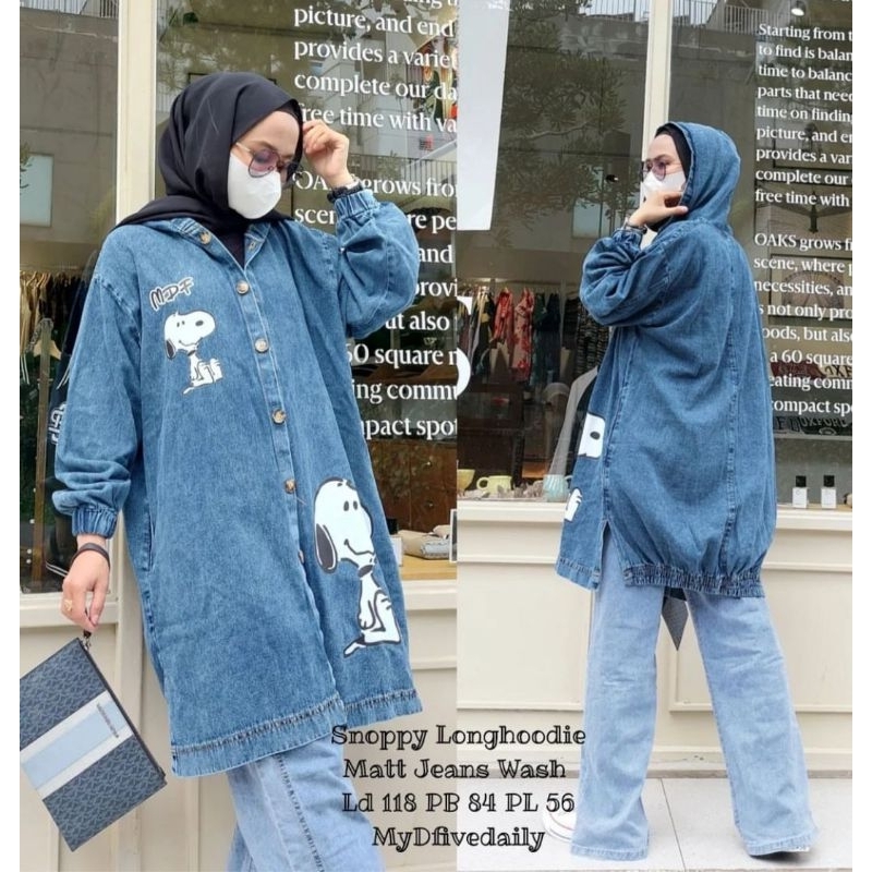 LONG HOODIE WANITA/HOODIE TUNIK JEANS / CARDIGAN SNOPPY JEANS ORIGINAL MYDFIVEDAILY