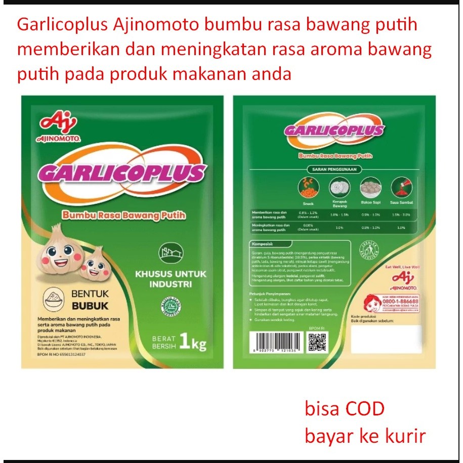 

Garlicoplus 1 kg Ajinomoto bumbu rasa bawang putih memberikan dan meningkatan rasa aroma bawang putih pada produk makanan anda