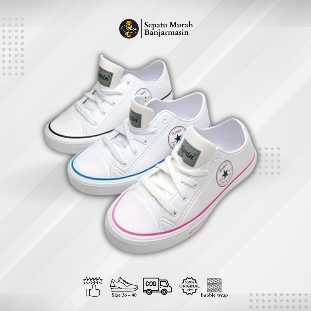SEPATU KOMIN I SEPATU KOMIN PUTIH TALI I Sepatu Sneakers wanita l Sepatu komin sol rendah