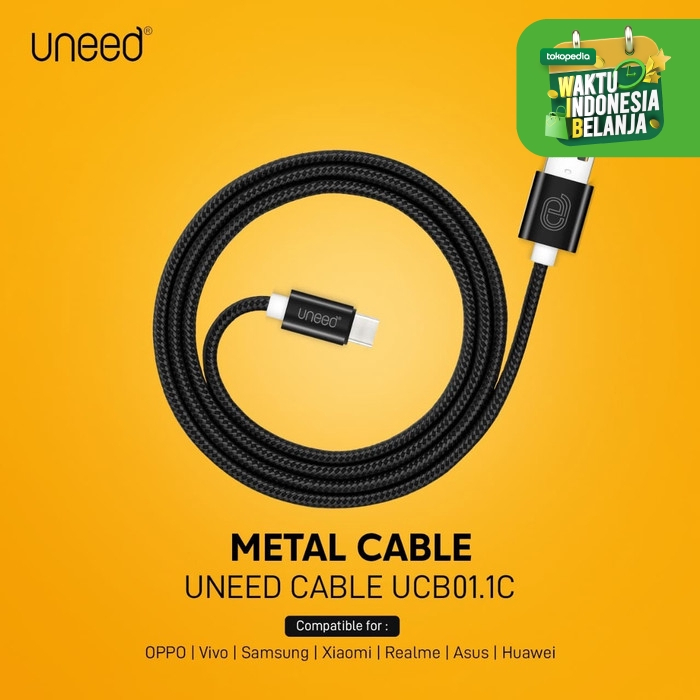 UNEED Nylon Kabel Data Type C 2M Max Current 2.1A - UCB01.1C