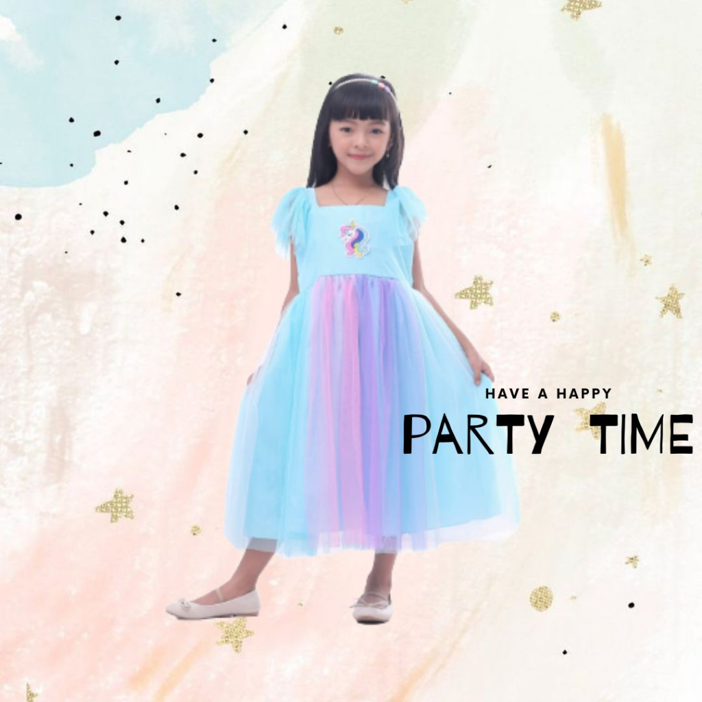gaun baju dress pesta ulang tahun tutu petite unicorn anak perempuan import mewah terbaru viral
