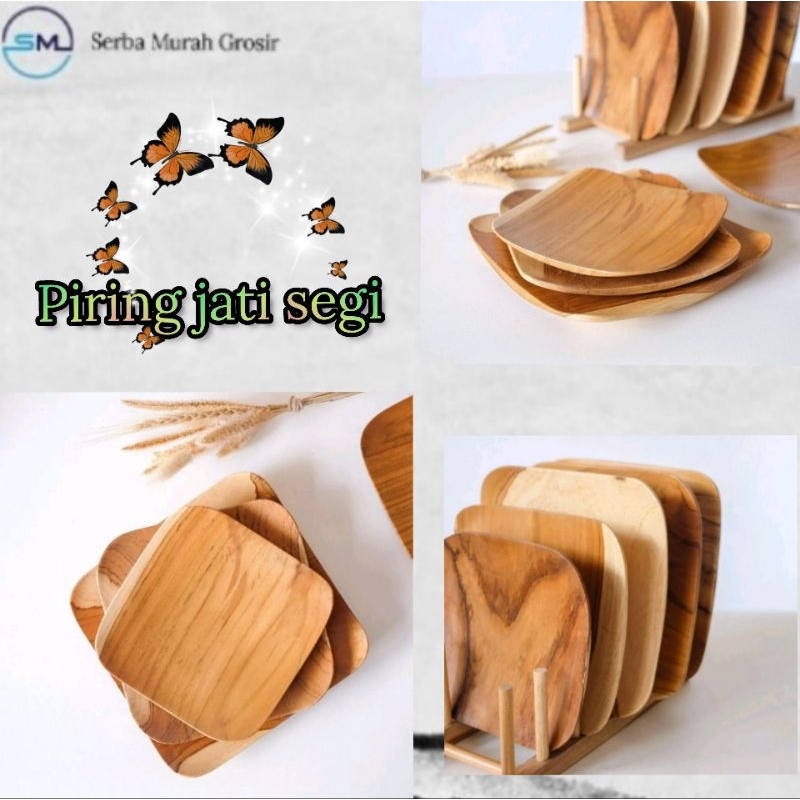 piring sushi/piring lepek kayu jati/piring lepek snack/piring kotak/piring jati segi