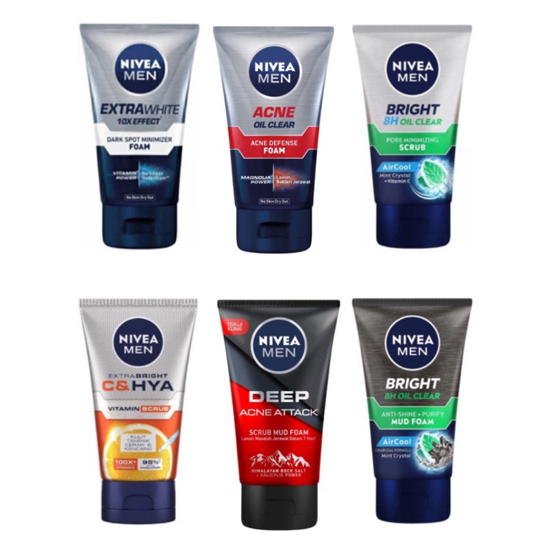 NIVEA MEN Extra White Dark Spot Minimizer Acne Oil Clear Deep Acne Attack Scrub Anti-Shine Facial Fo