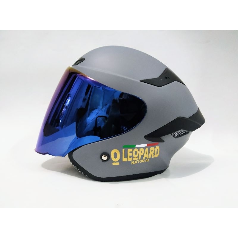 PAKET GANTENG HELM ARL TT COURSE MOTIF LEOPARD GREY DOFF GORILA HALF  FACE SINGLE VISOR SNI.