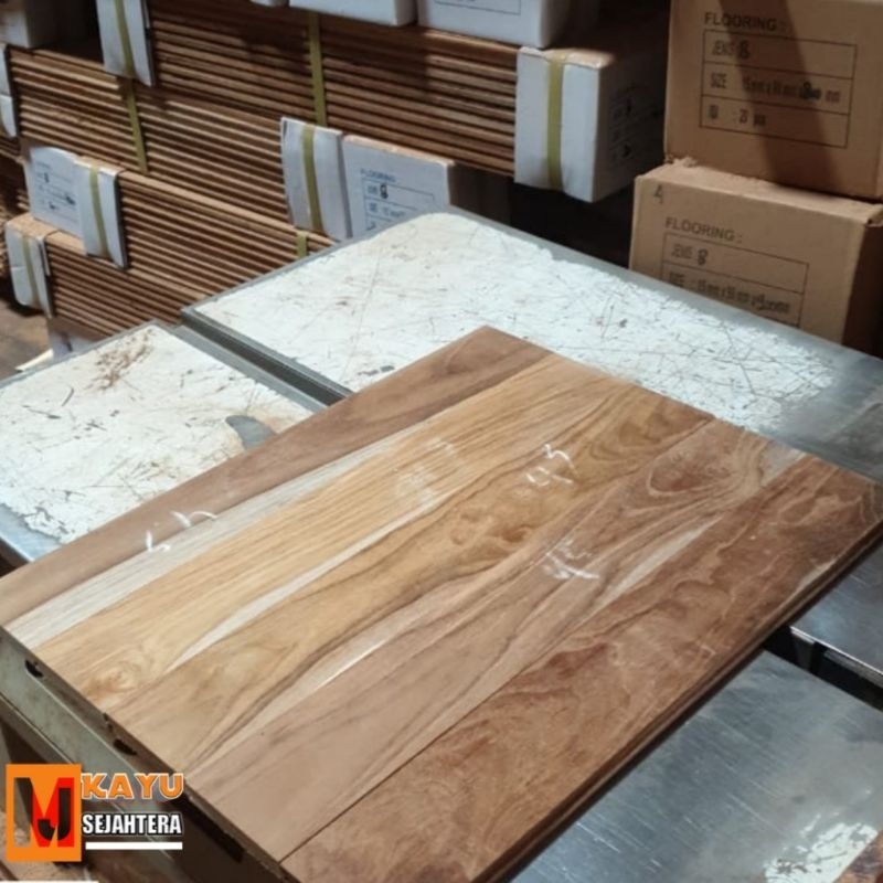 FLOORING LANTAI KAYU JATI GRADE LOKAL BAGUS 1,5 x 9 x 30 - 100 cm