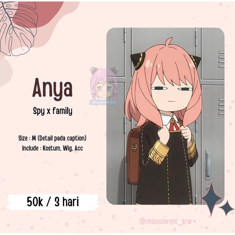 Rental Anya costume cosplay 3 hari