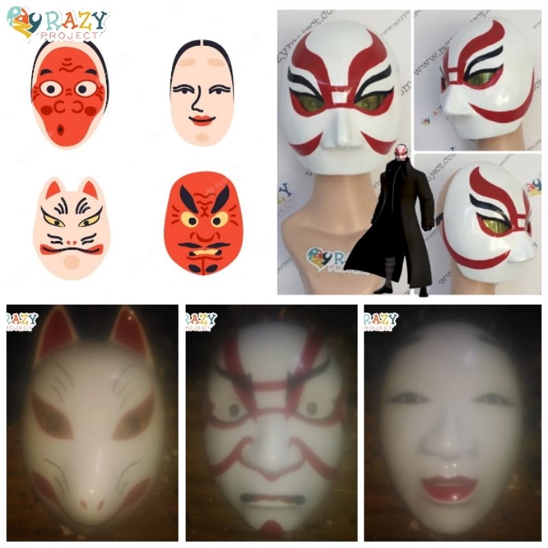 Kabuki Noh Teater Japan Kitsune Hyottoko Yokai Onnamen Deigan Orang Tua Mask Topeng Kayu Cosplay Ani