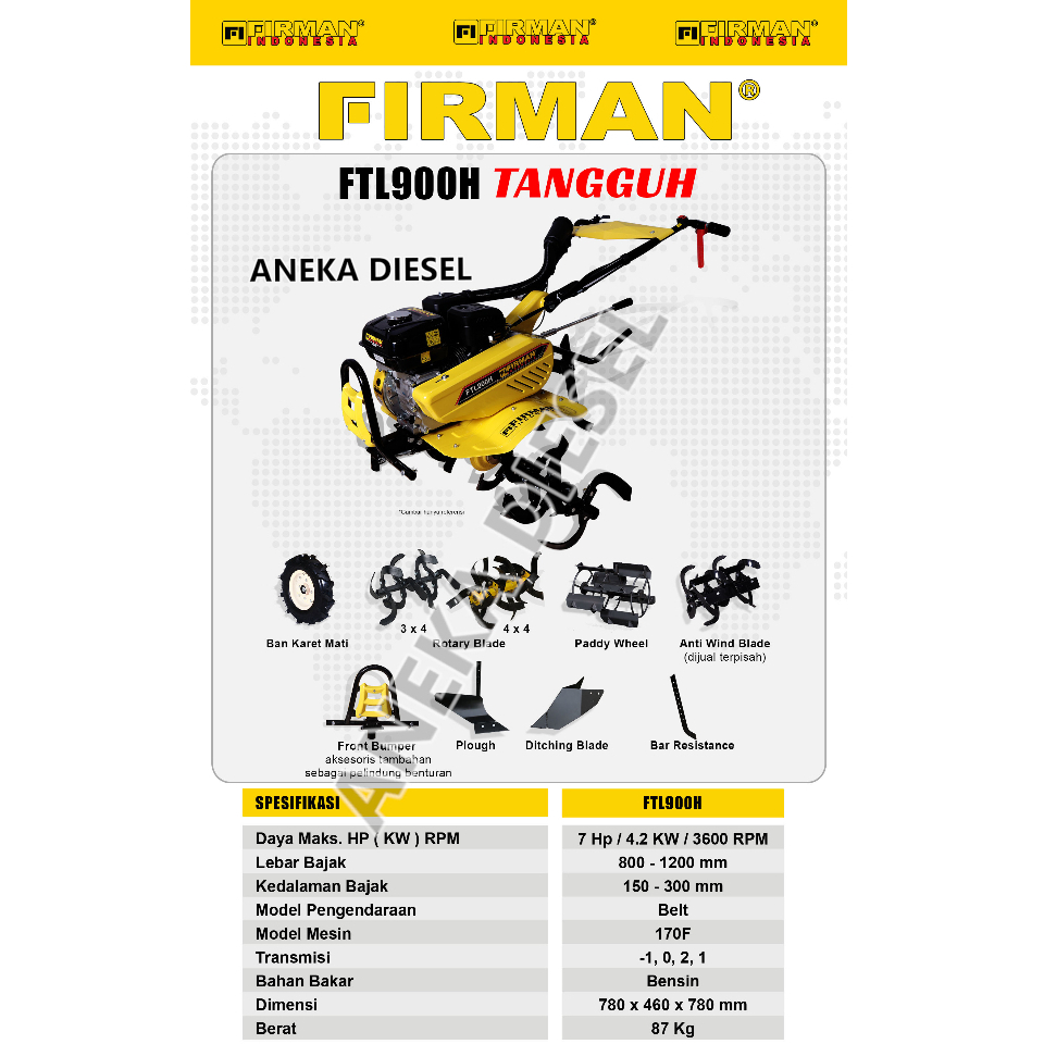 Mesin Bajak Ladang Traktor FIRMAN FTL 900H TANGGUH Cultivator Tiller Machine FTL 900H TANGGUH FIRMAN