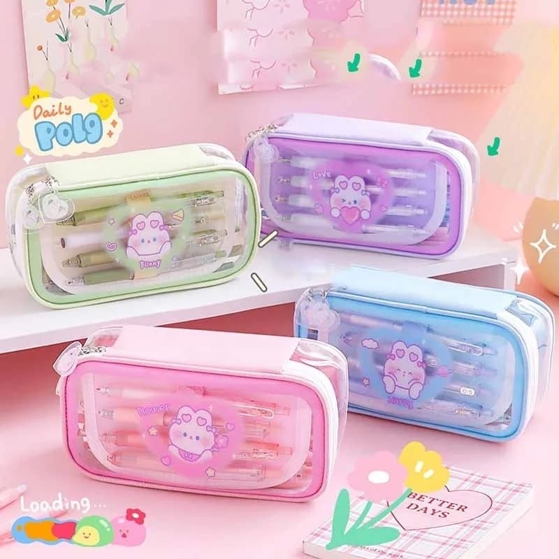 

Korea style big pencil box transparan organizer bag kotak pensil kawaii besar muat banyak pensil case premium tempat pensil kapasitas besar