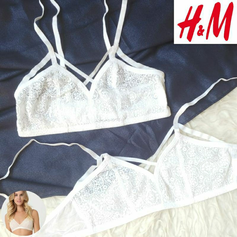 EH HM BRA WANITA TANPA KAWAT BRALETTE TRIANGLE NON PAD RENDA WHITE CUP 30B 32B 34C TSD