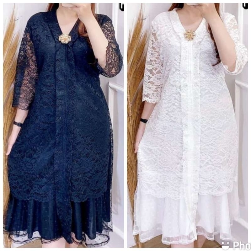 DRESS PESTA KARTINI HITAM DAN PUTIH BROKAT RESLETING DEPAN BUSUI  SIZE XL XXL XXXL LD 118