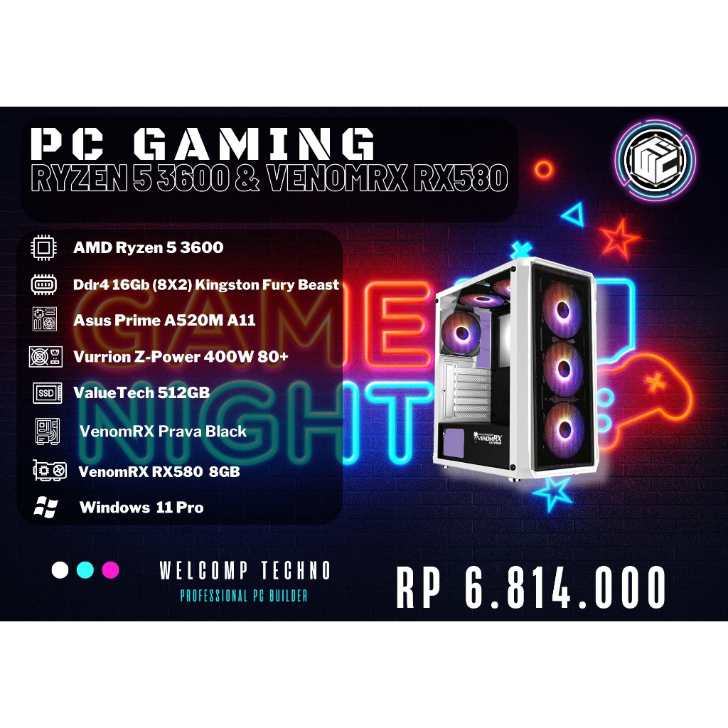 Komputer PC Gaming Ryzen 5 3600 / 16Gb (8X2) / 512GB Sata / VenomRX RX580 / Genjiro White