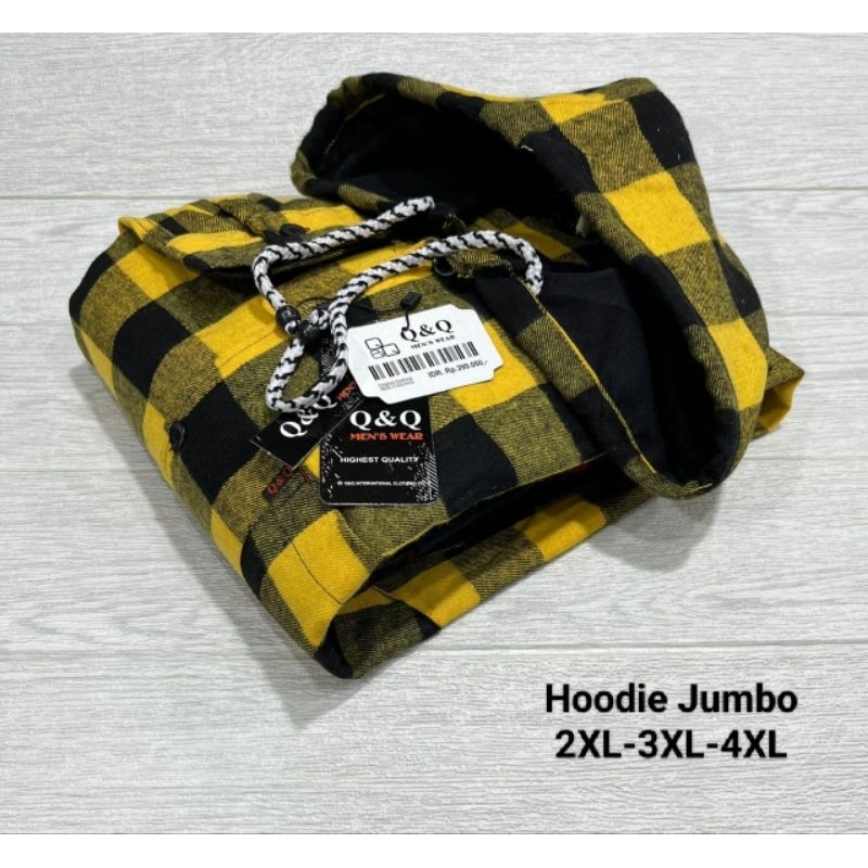 KEMEJA FLANEL HOODIE PRIA BIG SIZE LENGAN PANJANG FOTO REALPICT