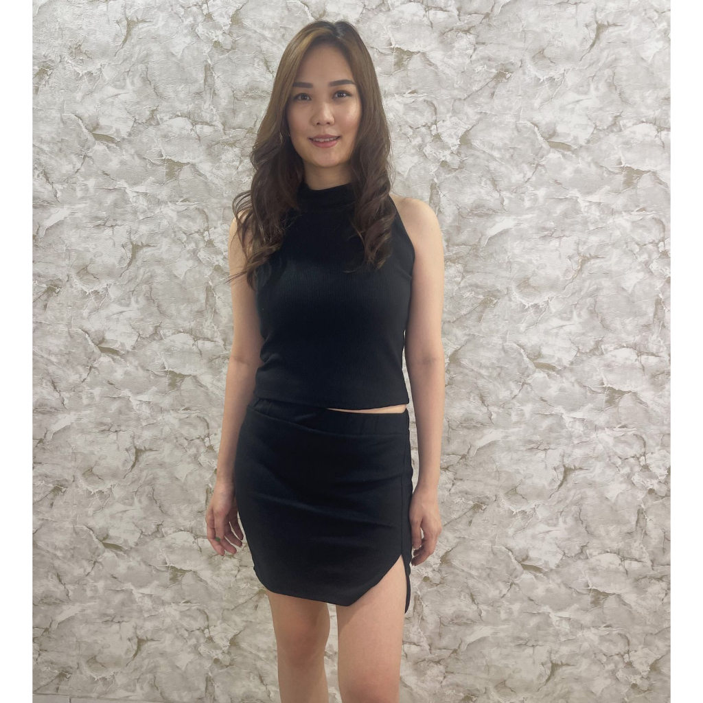 MODAVIE - HAZEL SET Turtle Neck Tanktop Crop Wanita One Set Mini Skirt Rok Span Pendek