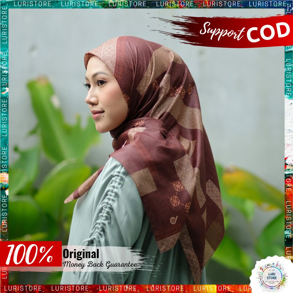 KERUDUNG DEENAY ORI AURE MAROON Hijab Jilbab Segi Empat Segiempat Voal Motif Denay Terbaru Premium